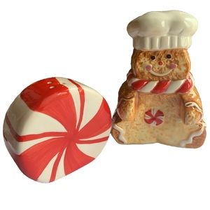 Cracker Barrel Gingerbread & Peppermint Salt & Pepper Set Christmas RARE